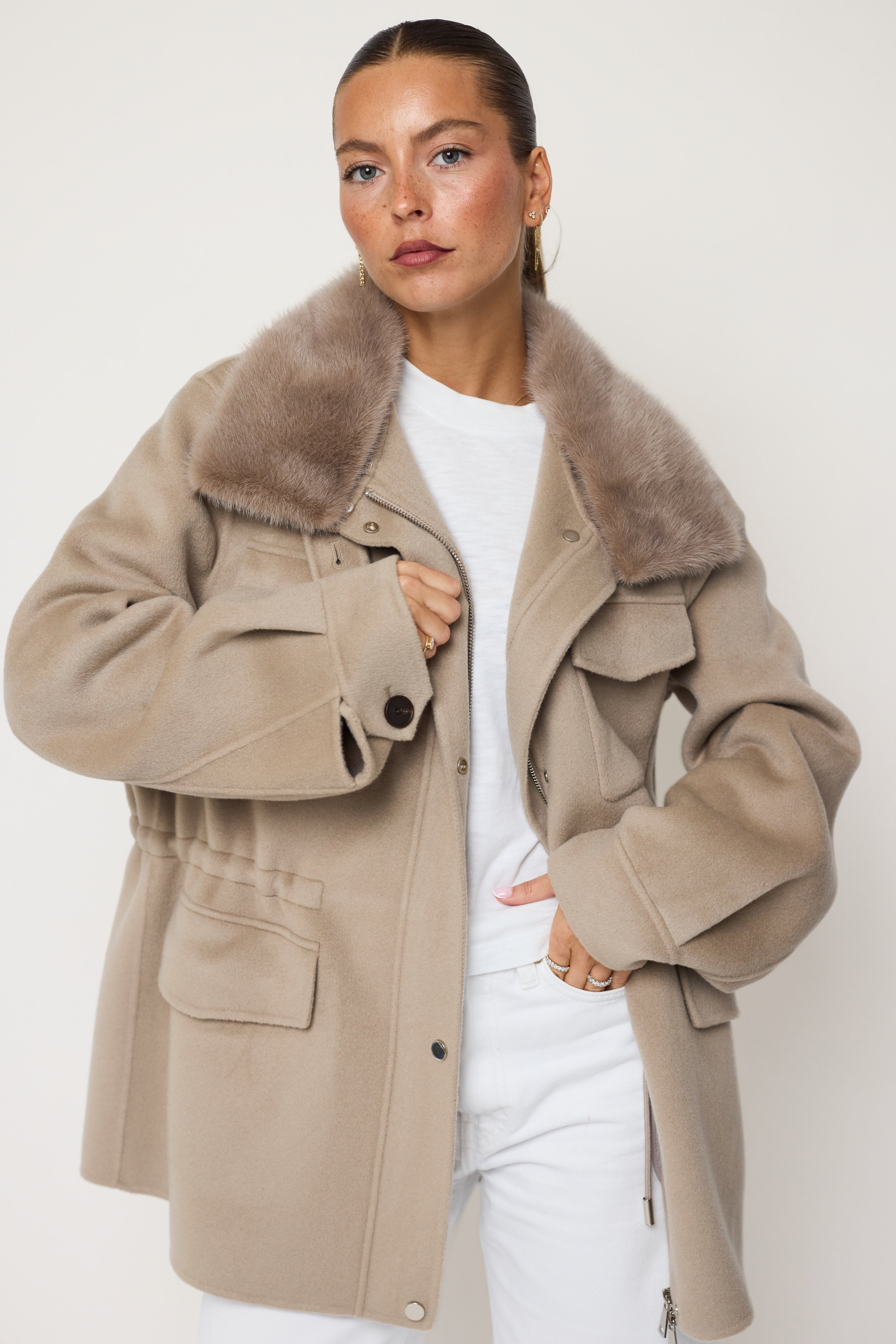 The Explorer Jacket — Cashmere Wool Blend with Detachable Mink Fur