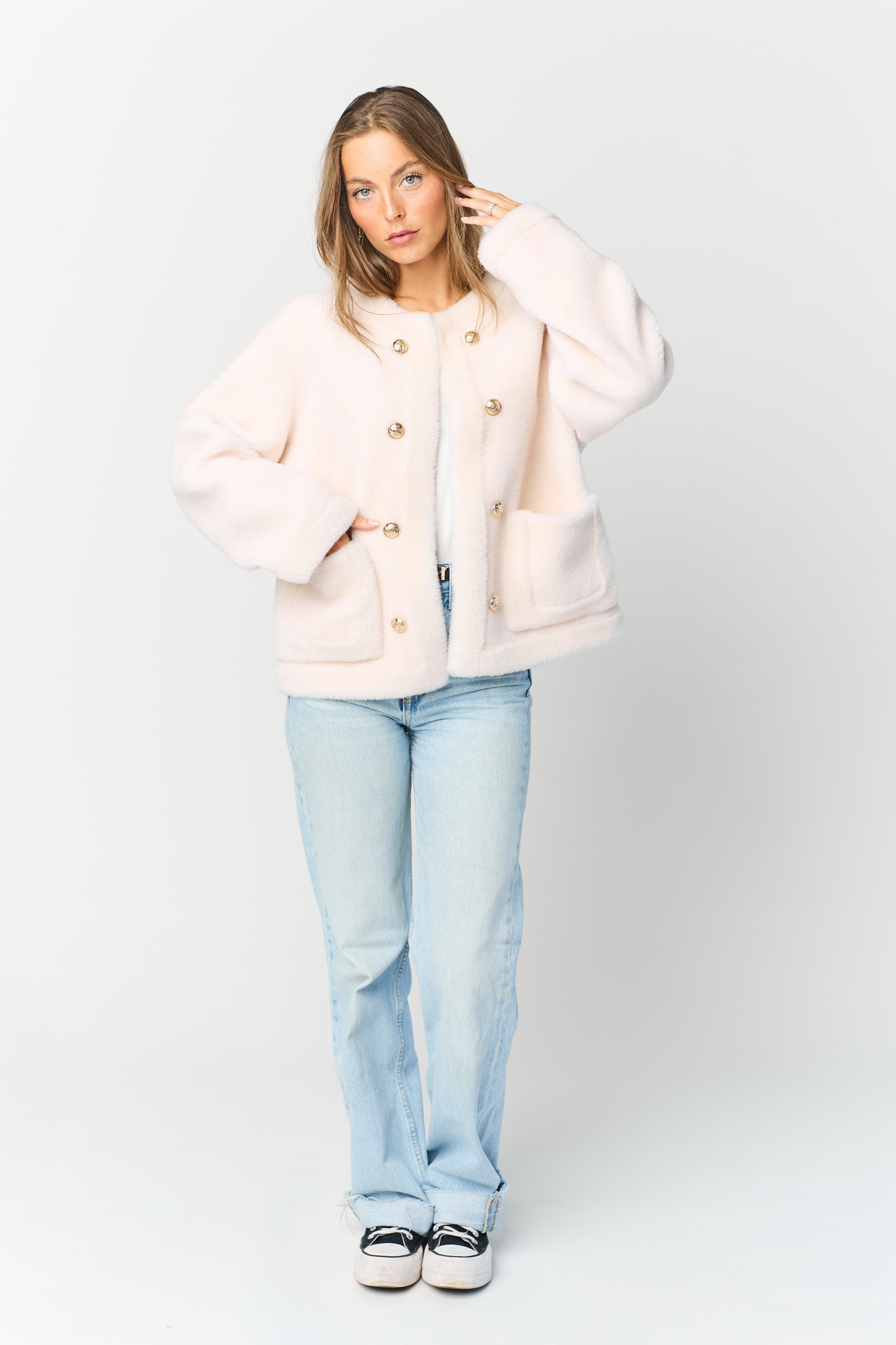 Cream teddy jacket best sale