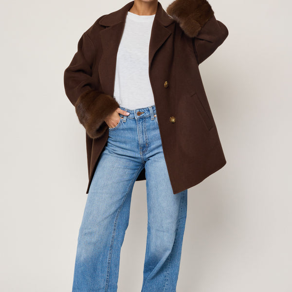 Faubourg Cashmere Coat with Mink Fur Sleeves Greige | Constance