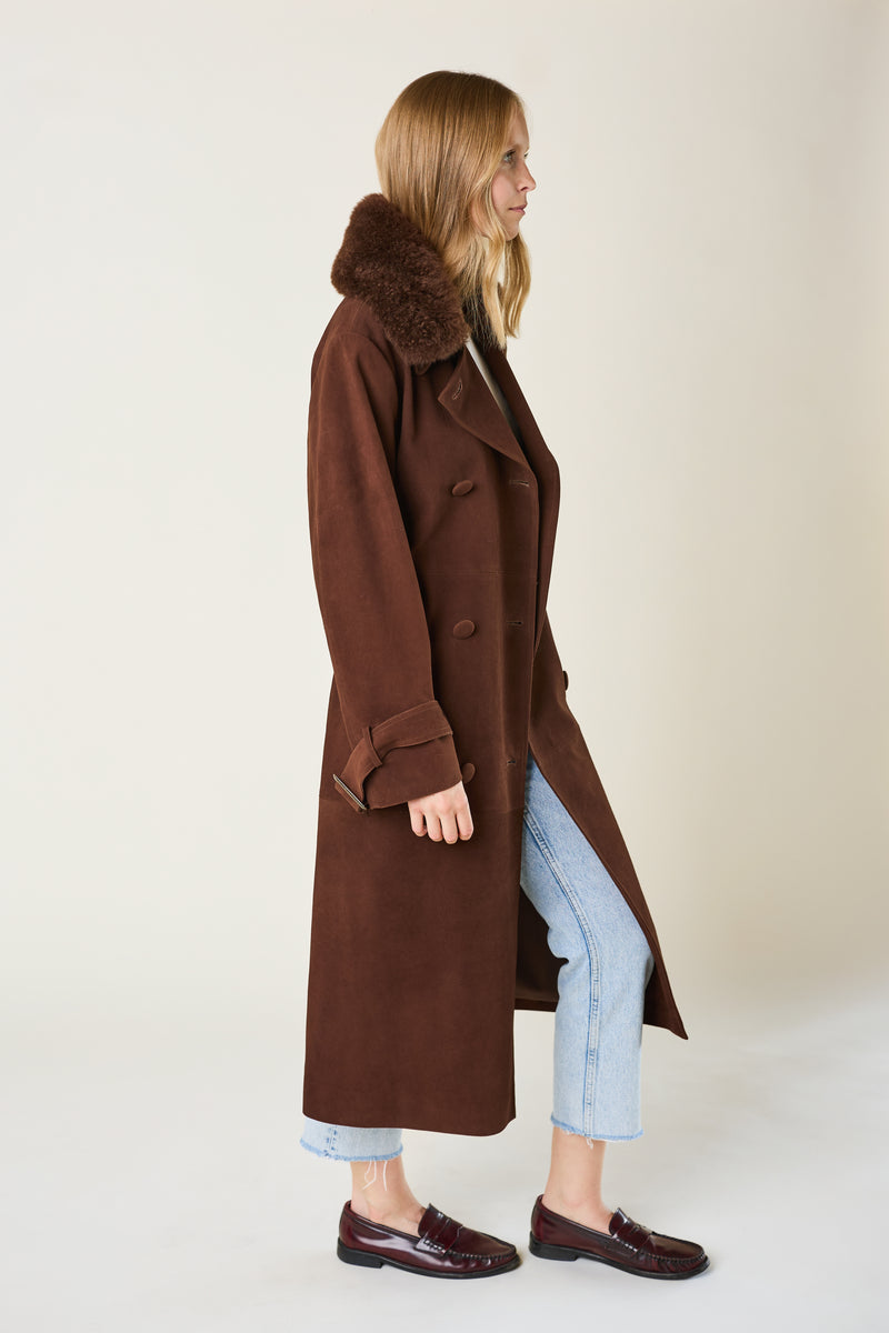 Long suede trench coat brown