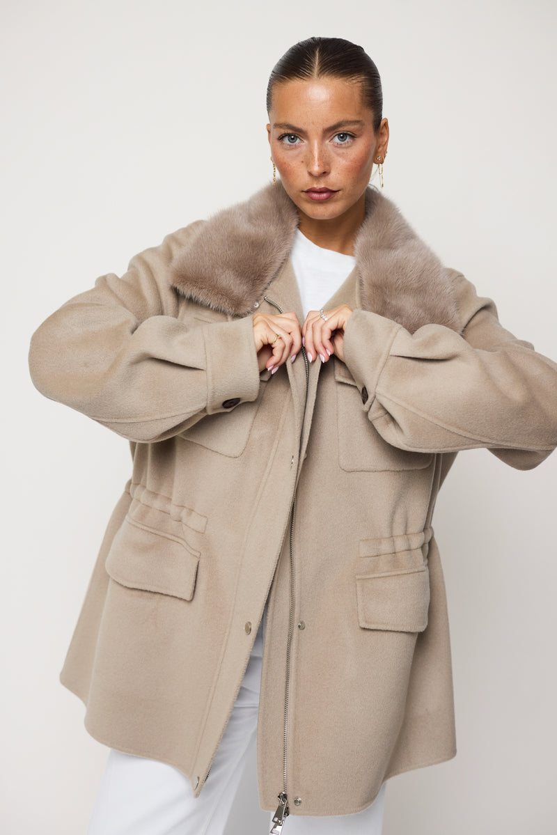 The Explorer Jacket — Cashmere Wool Blend with Detachable Mink Fur