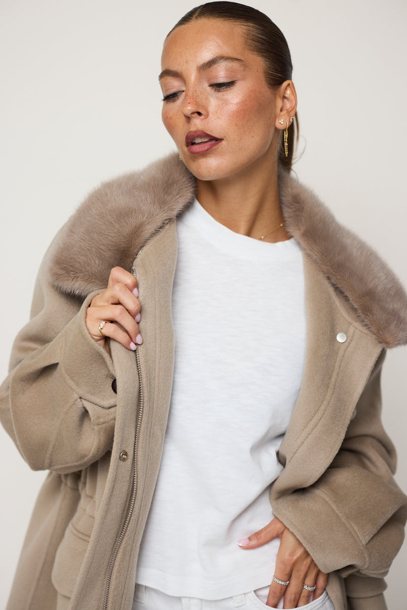 The Explorer Jacket — Cashmere Wool Blend with Detachable Mink Fur
