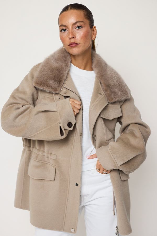 The Explorer Jacket — Cashmere Wool Blend with Detachable Mink Fur