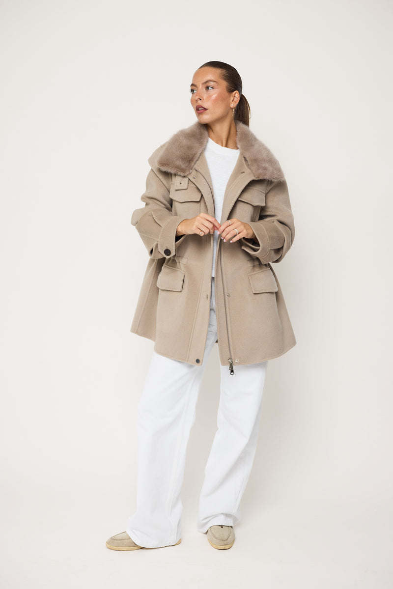 The Explorer Jacket — Cashmere Wool Blend with Detachable Mink Fur