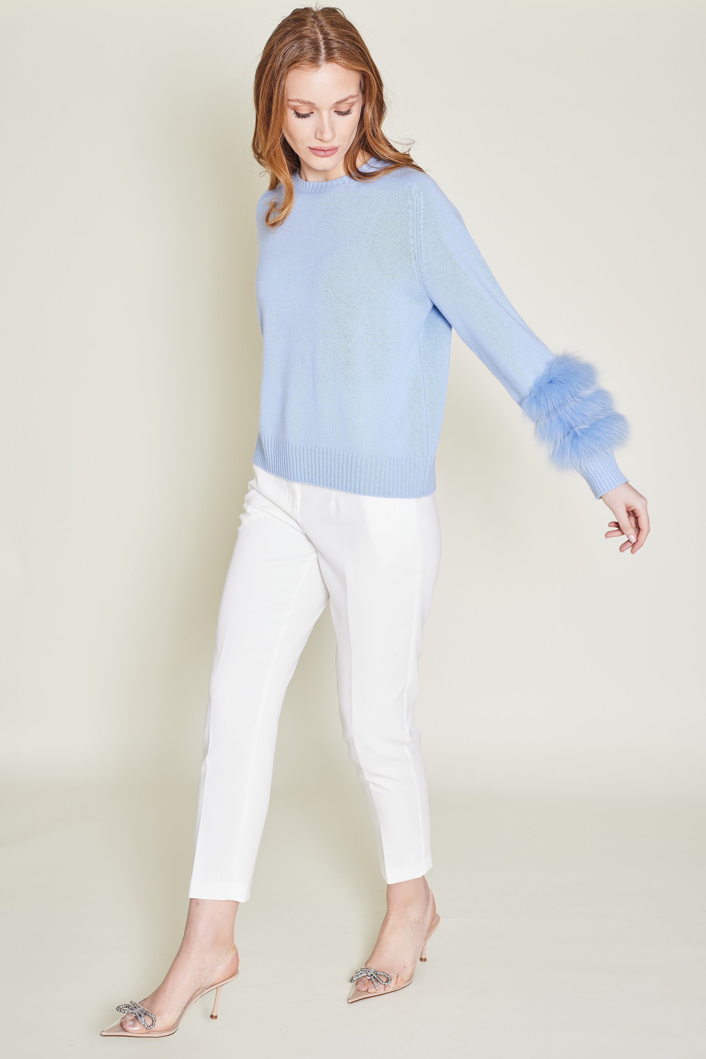 Matignon Cashmere Sweater With Fur - Baby Blue