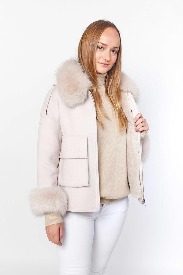 Constance The Label cashmere jacket with fox fur collar and fox fur cuffs