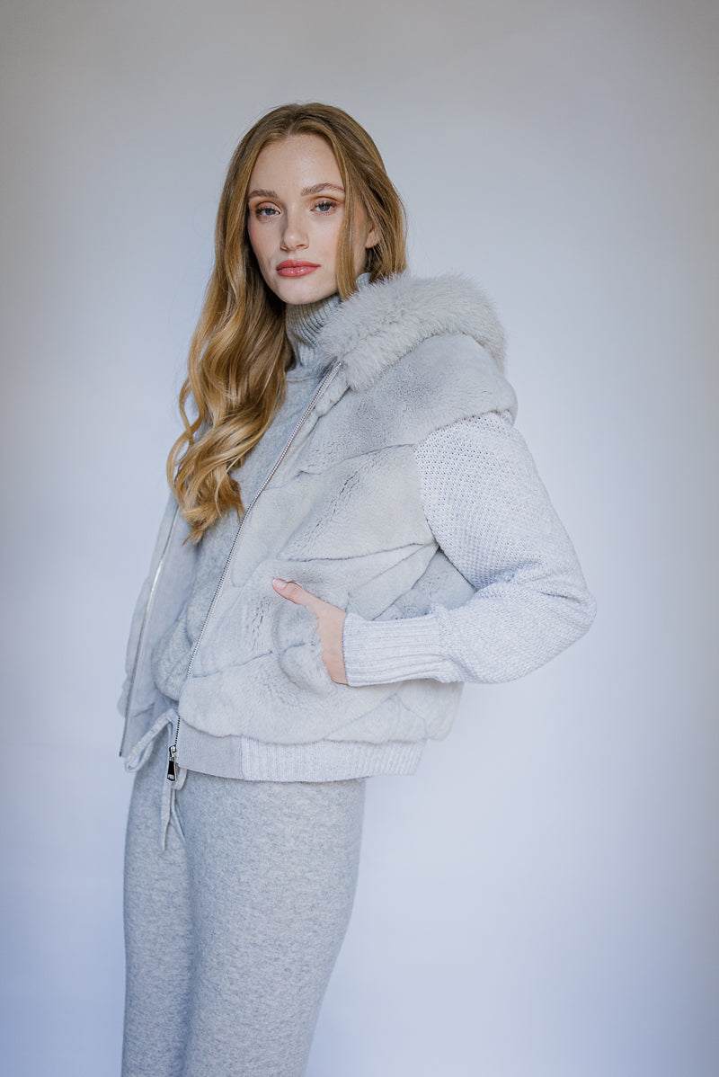 real fur jacket made from rabbit fur and fox fur and cashmere