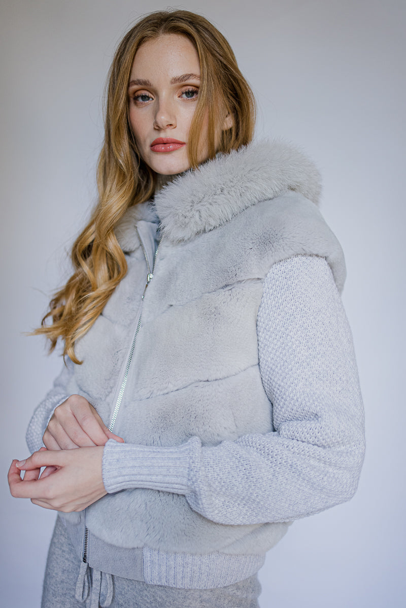 fur jacket with real fur hood and cashmere
