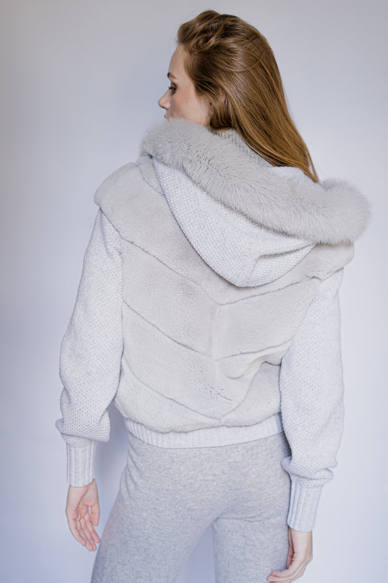 lightgrey ur jacket with knitted cashmere details