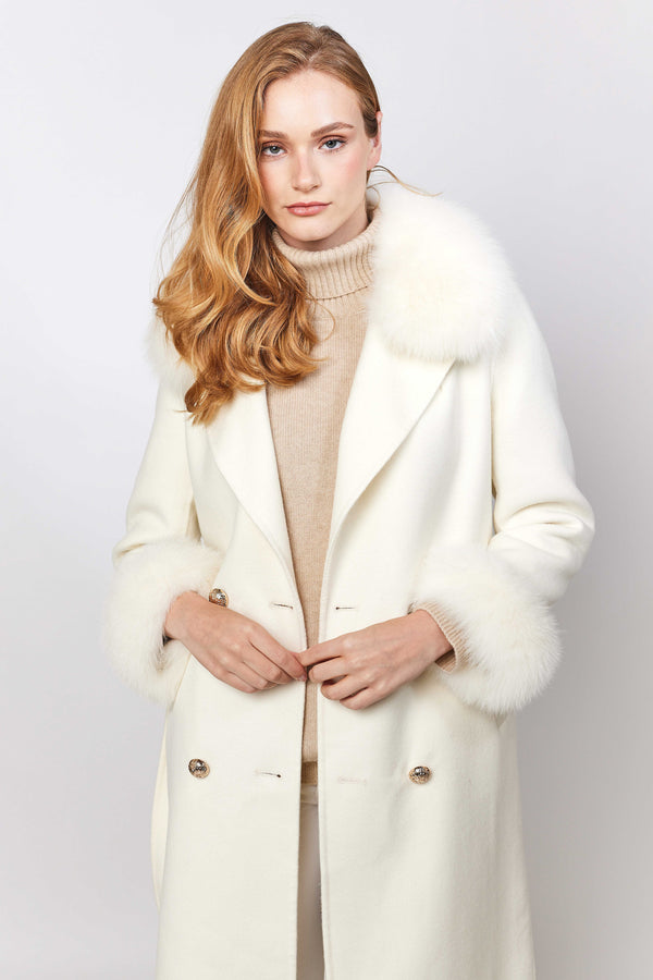Constance The Label cashmere coat with real fox fur collar and real fox fur cuffs