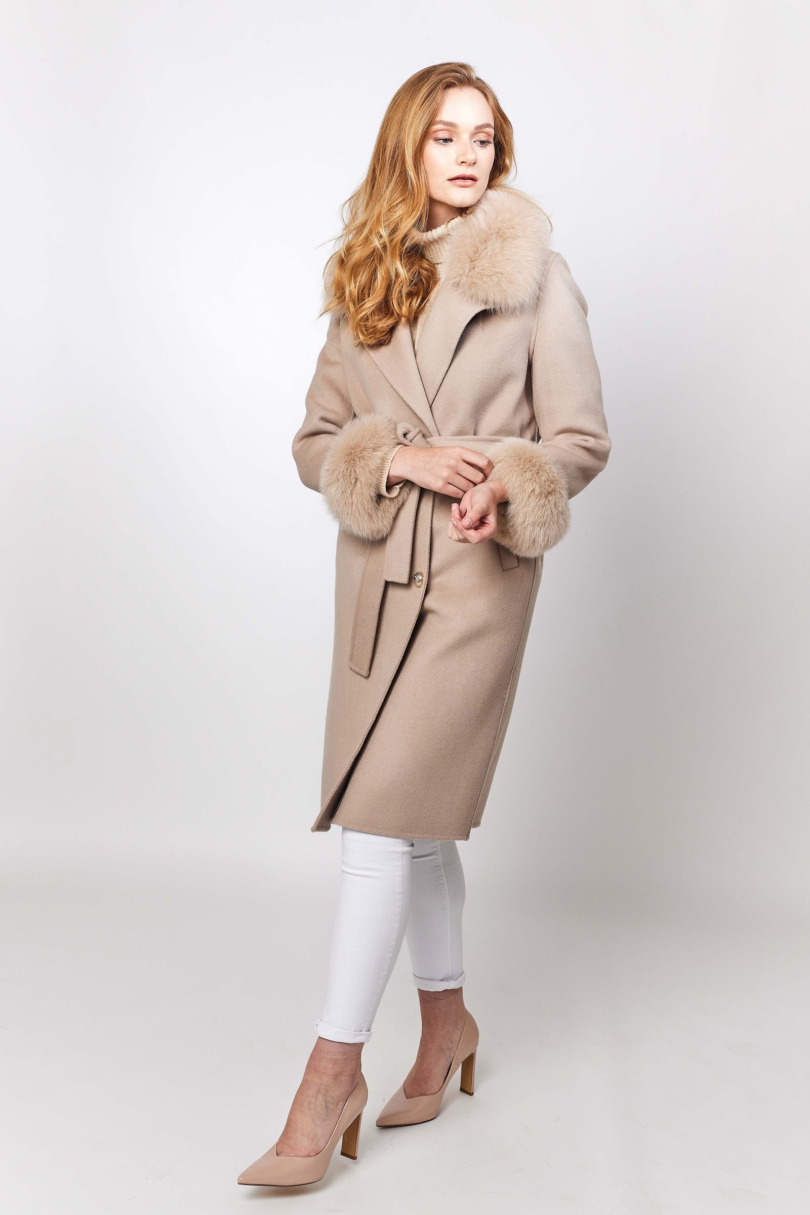 Womens Cashmere Beige Coat Victoire Cashmere Coat Beige