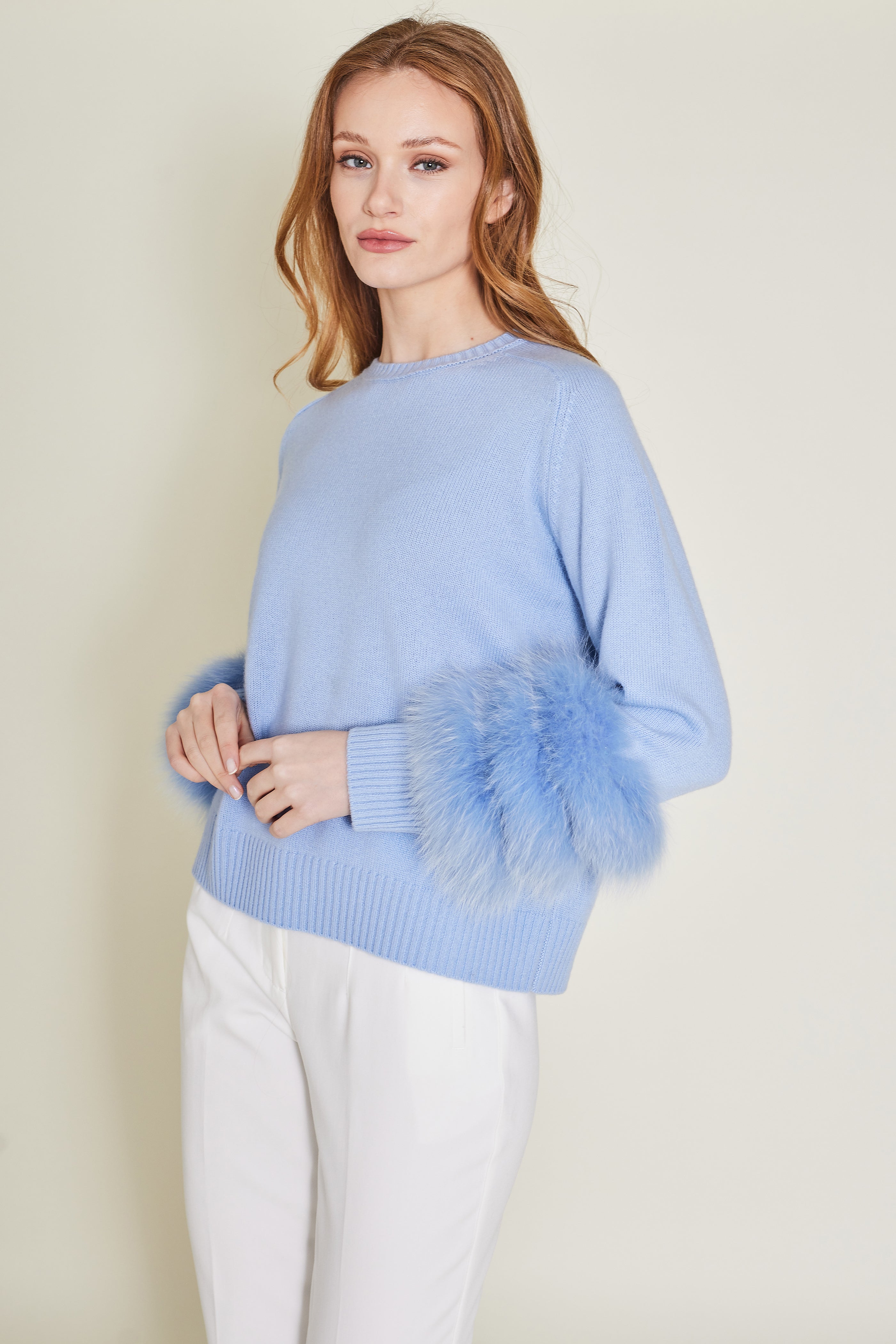 Matignon Cashmere Sweater With Fur - Baby Blue