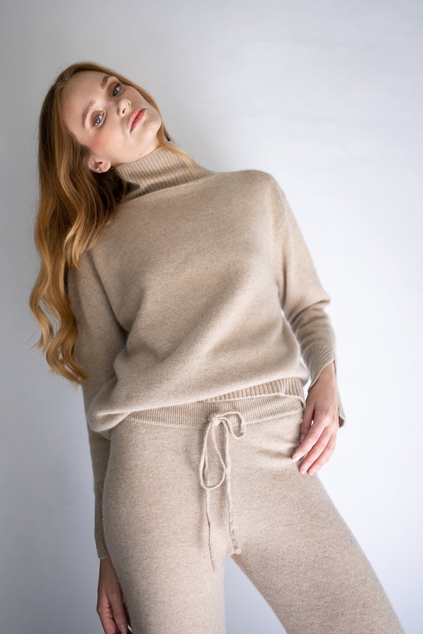 beige cashmere pants with matching cashmere sweater beige lounge set loungewear set
