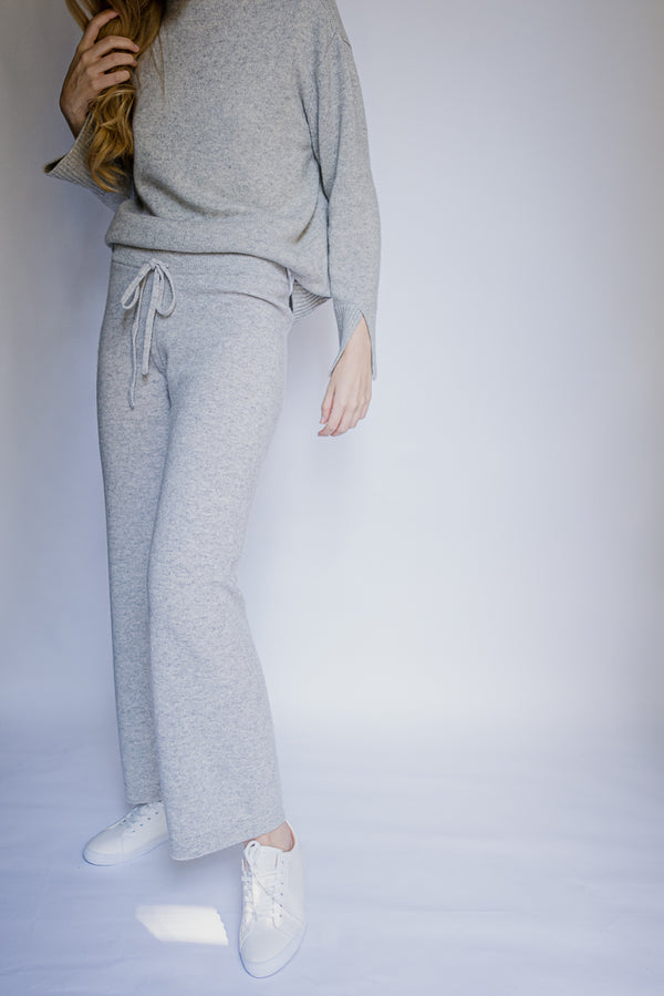 grey cashmere pants to match with our pure cashmere turtle neck and to wear asa a cashmere lounge set or loungewear set