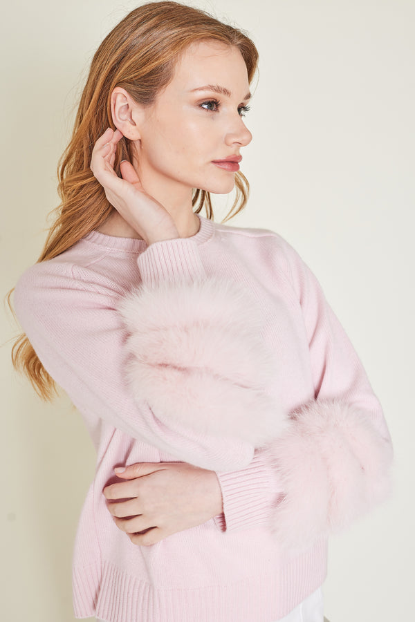 cashmere sweater with fur on sleeves