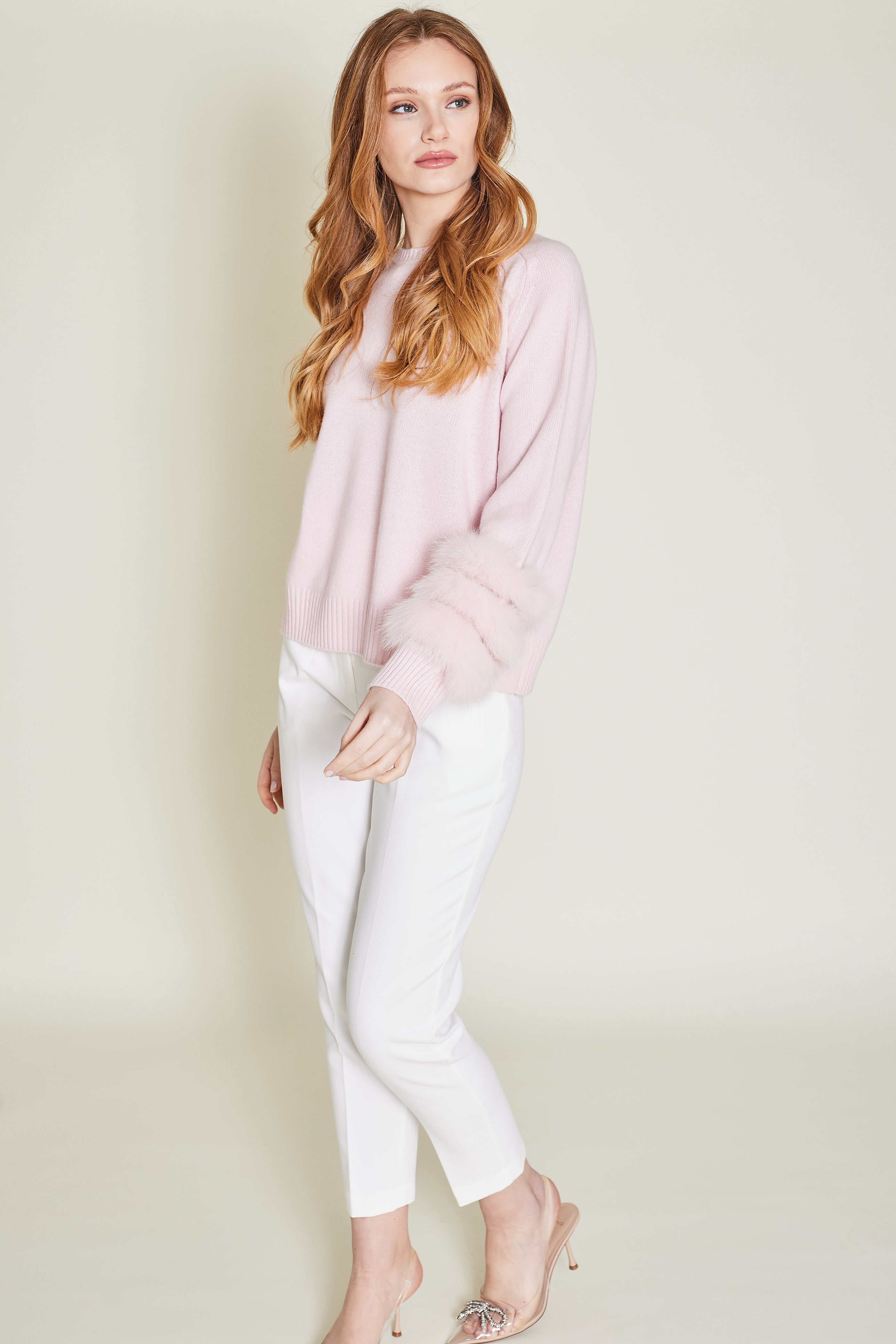 cashmere sweater with fur on sleeves